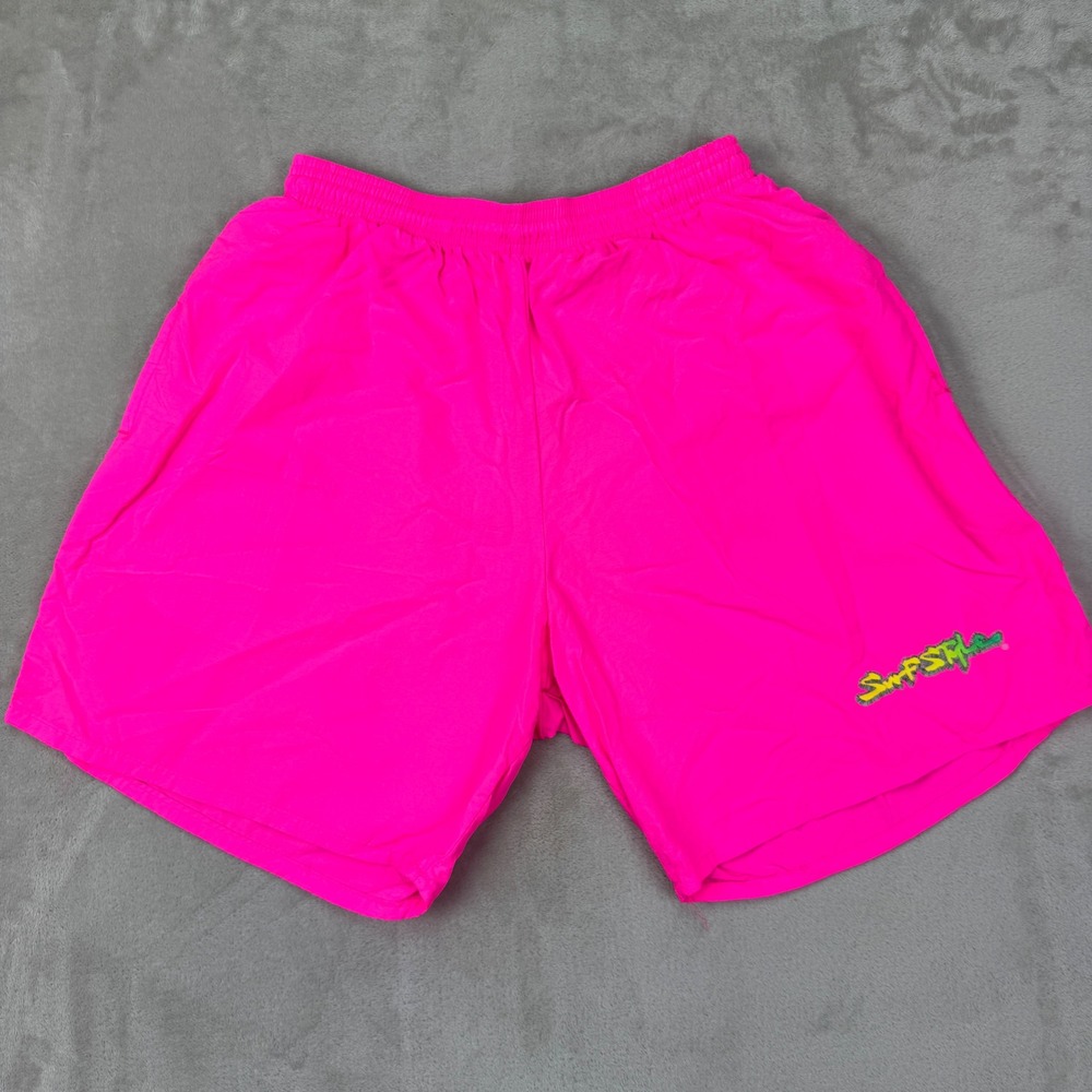 Surf Style Shorts Mens Large Pink Vintage Neon 90s Retro Swim Trunks Nylon